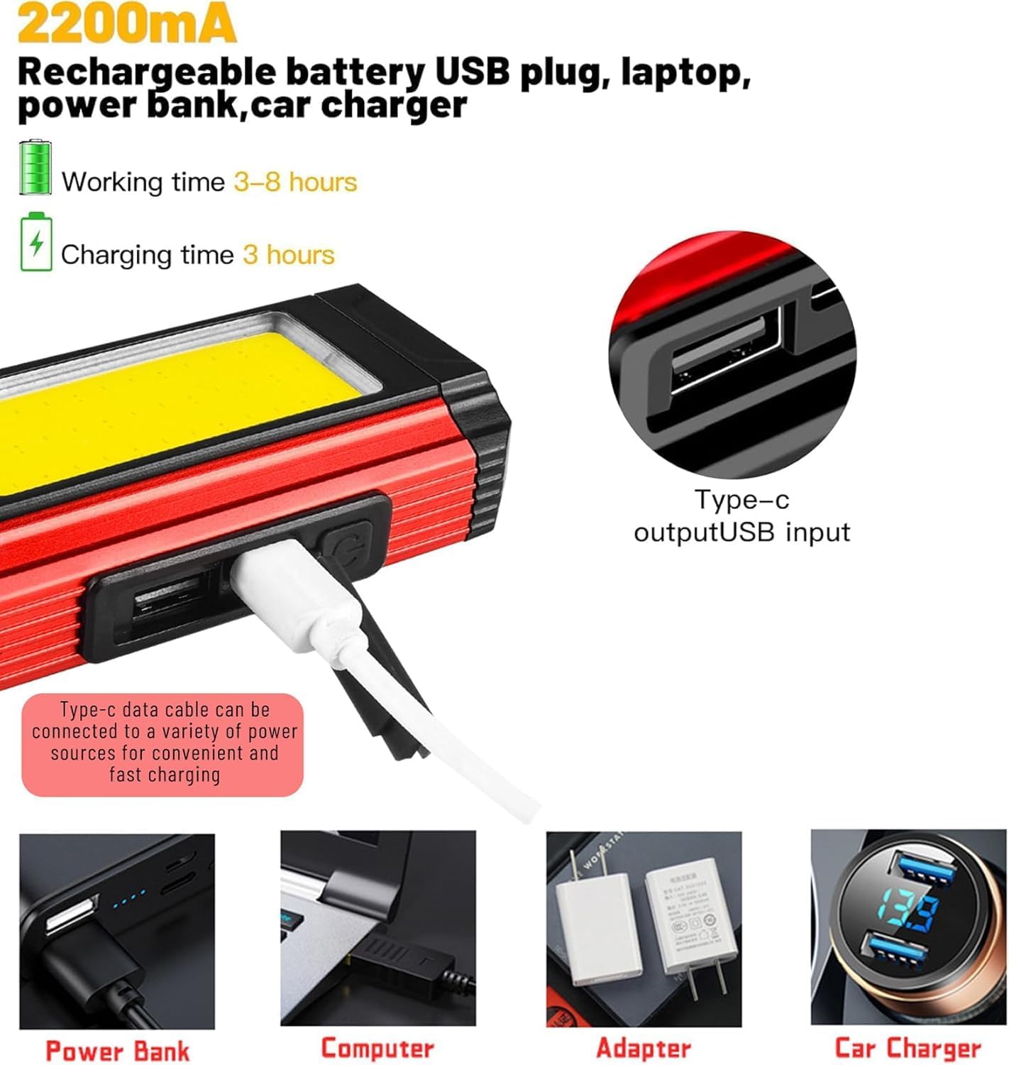 Thumbnail 2 de 2er-Set LED Akku-Arbeitsleuchte mit Magnet, 360° drehbar, IPX6 – Werkstattlampe & Taschenlampe fürs Auto