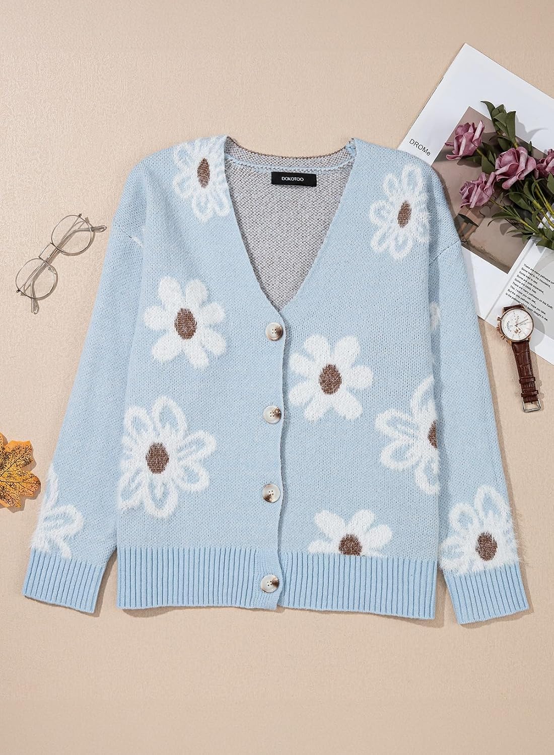 Thumbnail 5 de Dokotoo Floral V-Neck Cardigan Sweater for Women