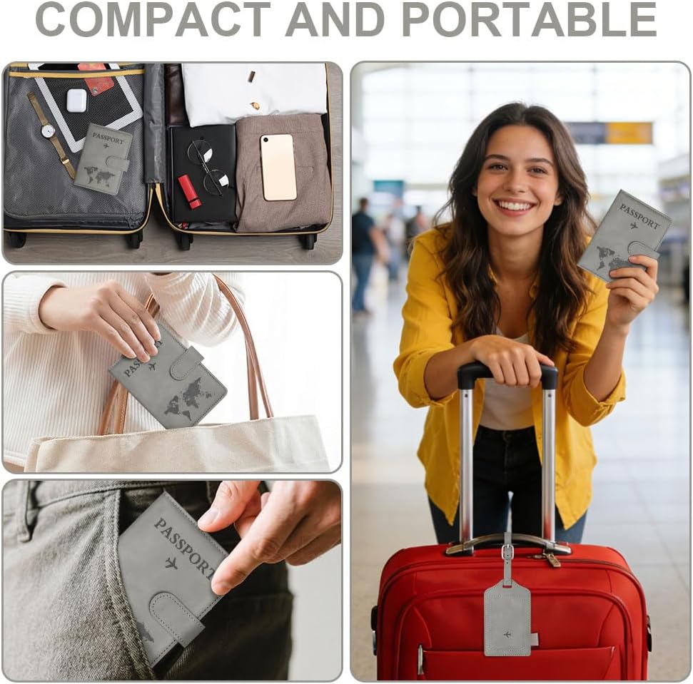 Thumbnail 6 de OFFCUP Passport Holder Cover with RFID Blocking PU Leather – Grey