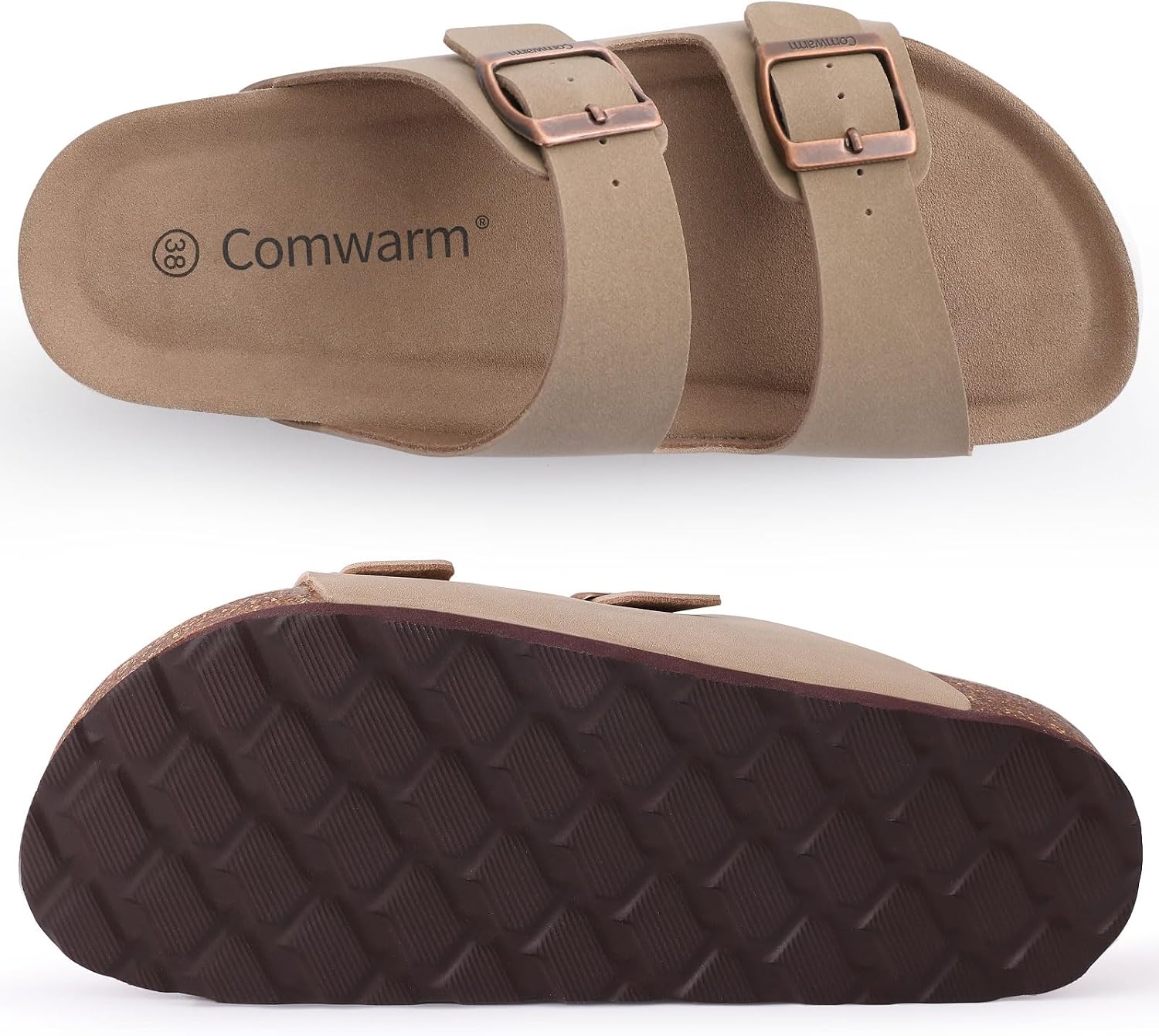 Detalle de Comwarm Damen Kork Fußbett Pantoletten Sandal – Bequeme Sommer-Slides mit verstellbarer Schnalle