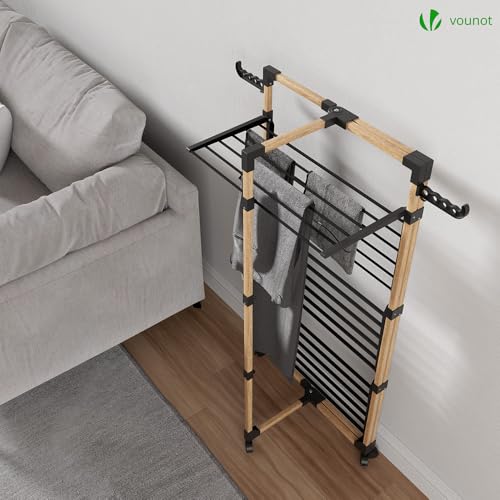Detalle 2 de VOUNOT Stendibiancheria Verticale a Torre 3 Livelli – 23 kg, 25 m, 4 ruote, Nero