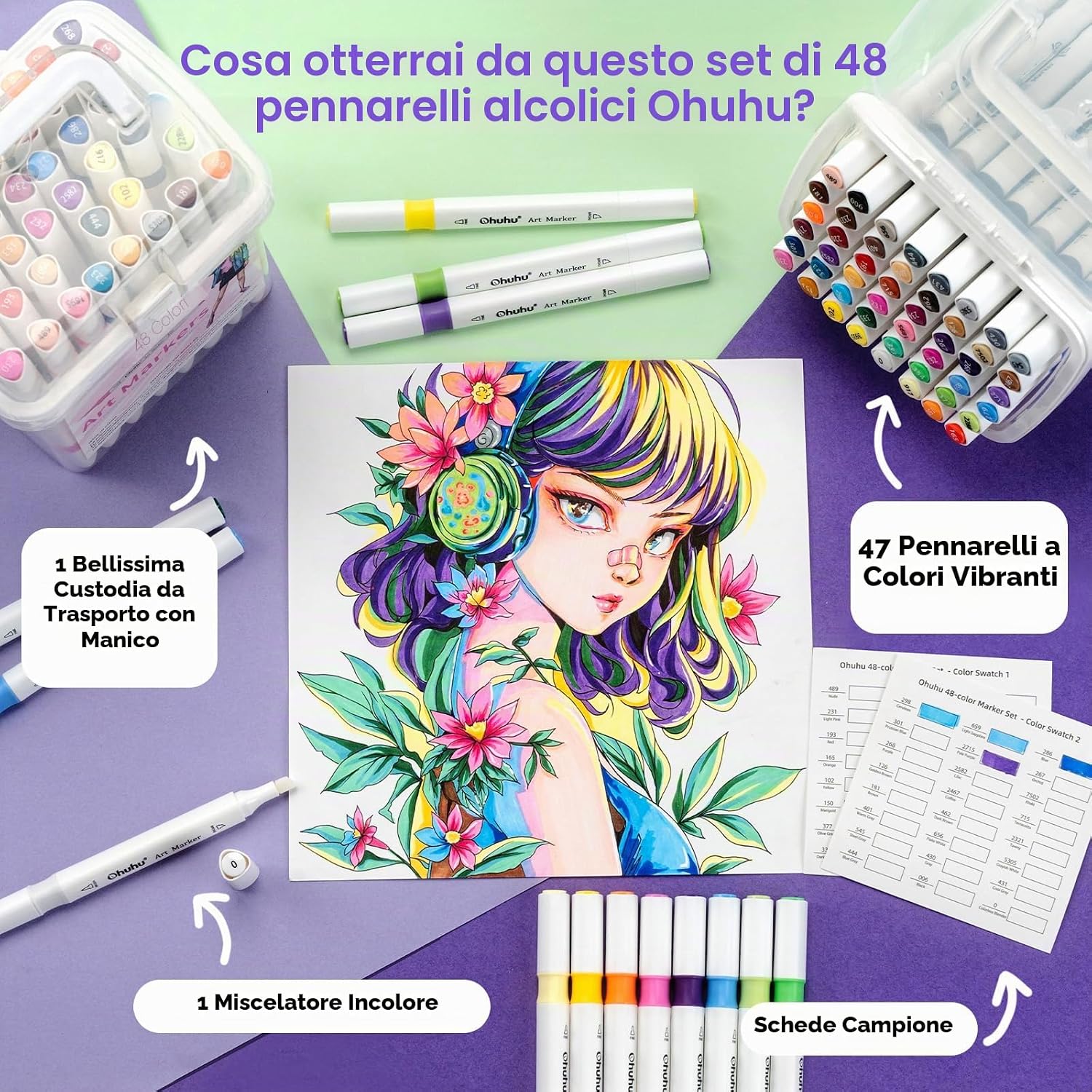 Thumbnail 4 de Ohuhu markers 47+1 colori: pennello e scalpello doppia punta per artisti a partire da principianti