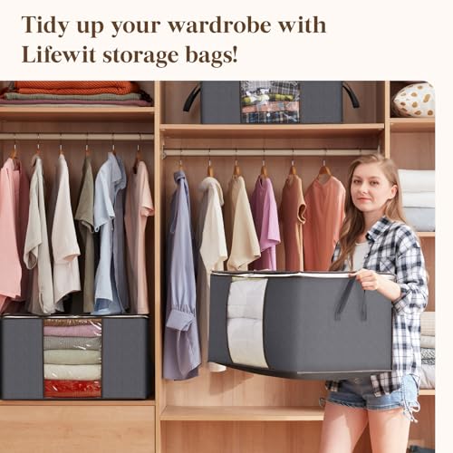 Thumbnail 8 de Lifewit 95L Clothes Storage Bags 3 Pack with Lids – Large, Clear Window, Reinforced Handles