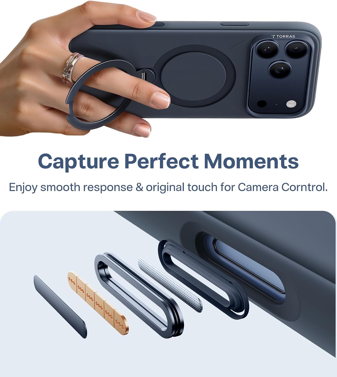 Detalle 2 de TORRAS Q3 Silicone iPhone 17 Pro Max Case with Stand