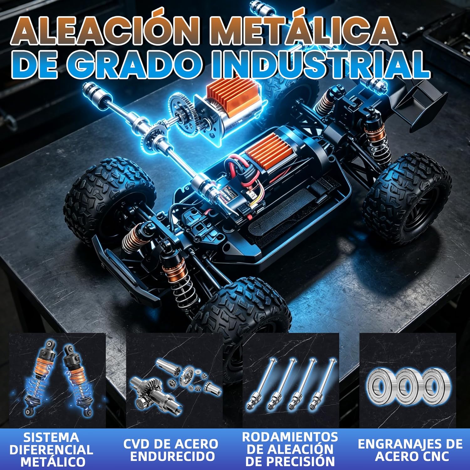 Detalle 2 de JOYTREKY Voiture TéLéCommandéE - 1:18 4WD tout-terrain (40 km/h) avec 2 batteries—Bleu
