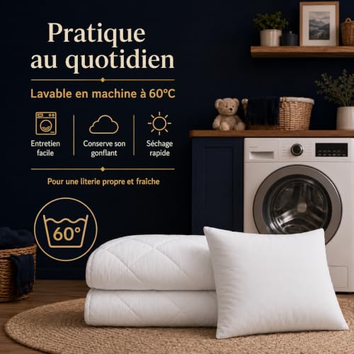 Detalle 2 de SOHYGGE Pack Couette Enfant 100 x 135 cm + Oreiller 35 x 55 cm – 4 Saisons, OEKO-TEX – Lavable 60°C pour lit 70 x 140 cm