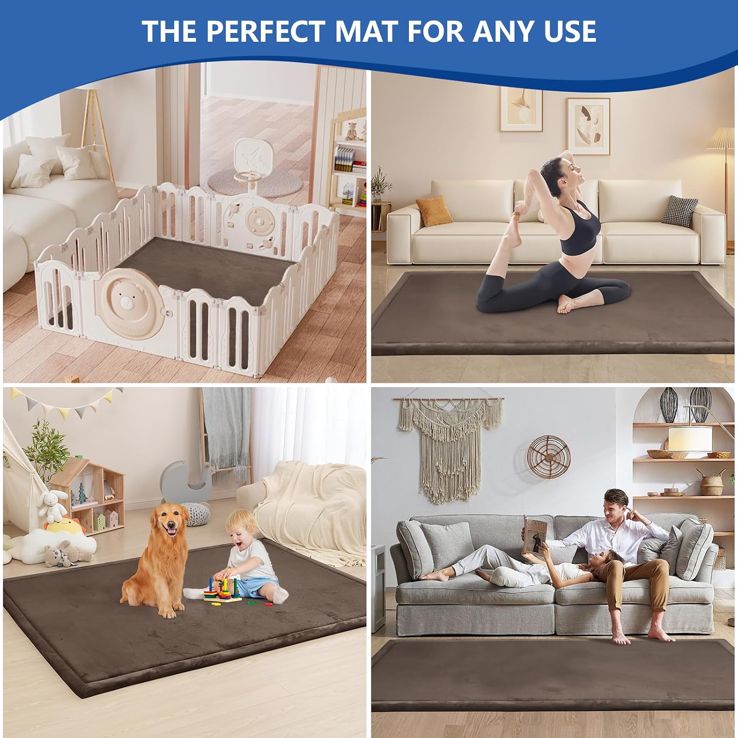 Detalle 1 de Huloo Sleep Baby Play Mat, 71" × 79", 1.3-Inch Memory Foam, Dark Brown