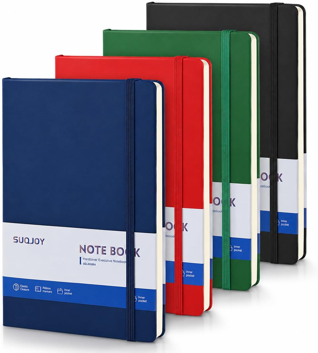 Detalle de SUQJOY A5 Lined Hardback Notebook Set (Pack of 4) with Elastic Strap, 140 x 210 mm