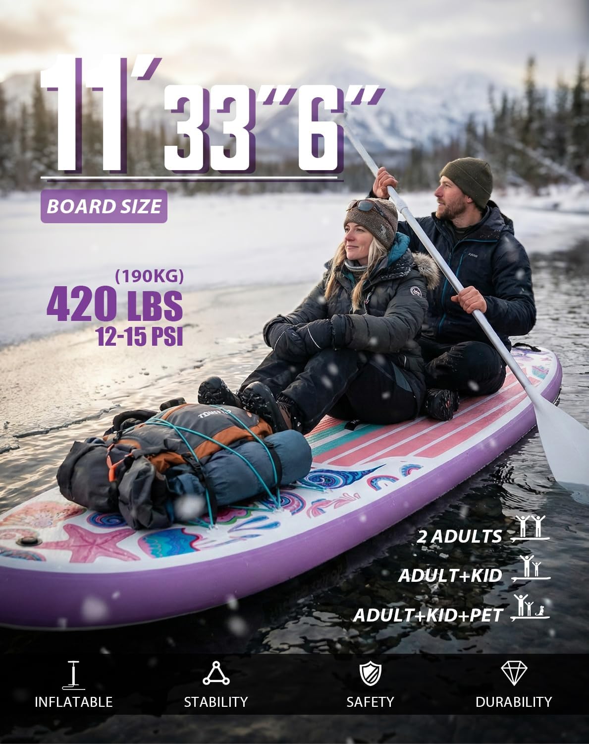 Detalle de Tuxedo Sailor 10'6"/11' Inflatable SUP with Accessories — Stable, Family‑Friendly Paddle Board
