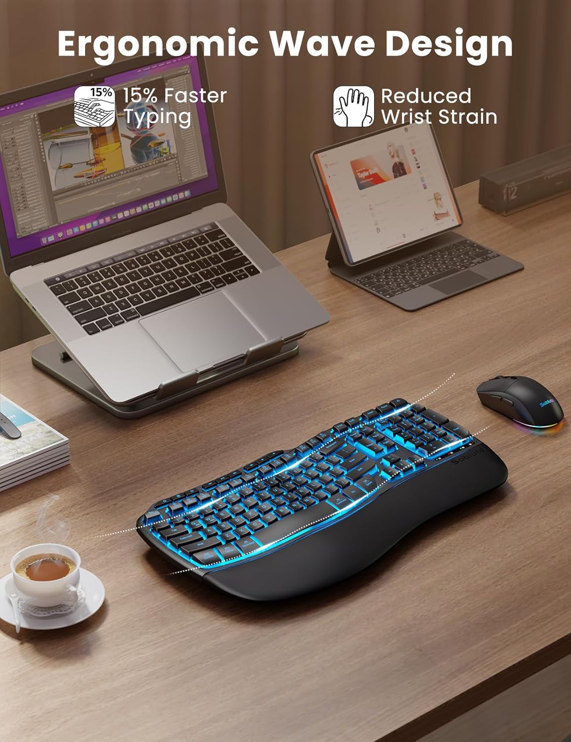 Thumbnail 1 de SABLUTE Ergonomic Wireless Keyboard and Mouse 4000mAh ⌨️