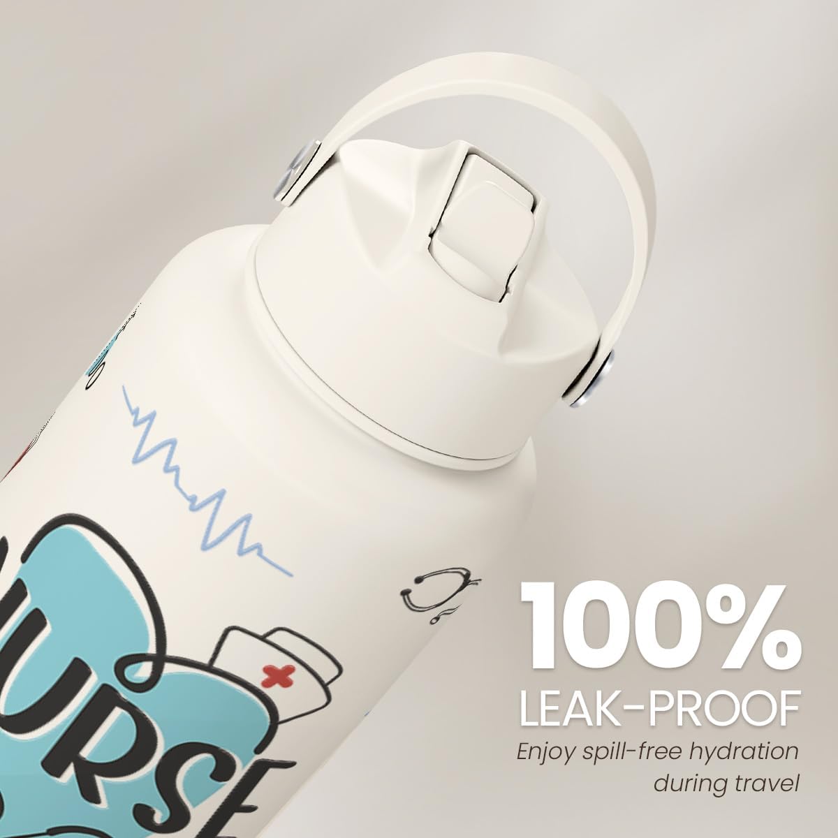 Detalle 2 de Nurse Water Bottle 32oz Stainless Steel Insulated with Lid – Nurse Gifts for Female Nurses & Nursing Students