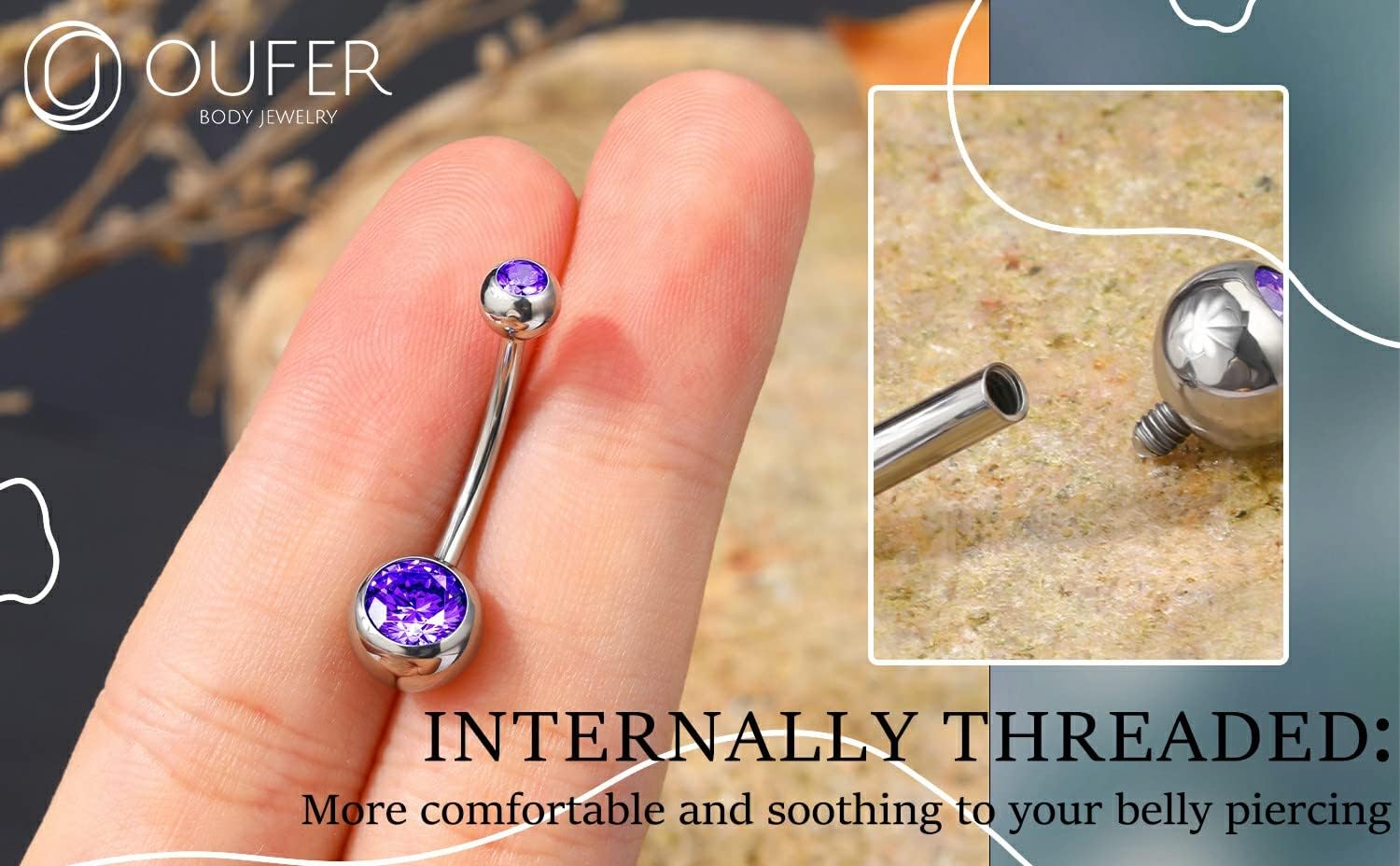 Detalle 1 de OUFER Belly Button Bar 14G 14MM Titane
