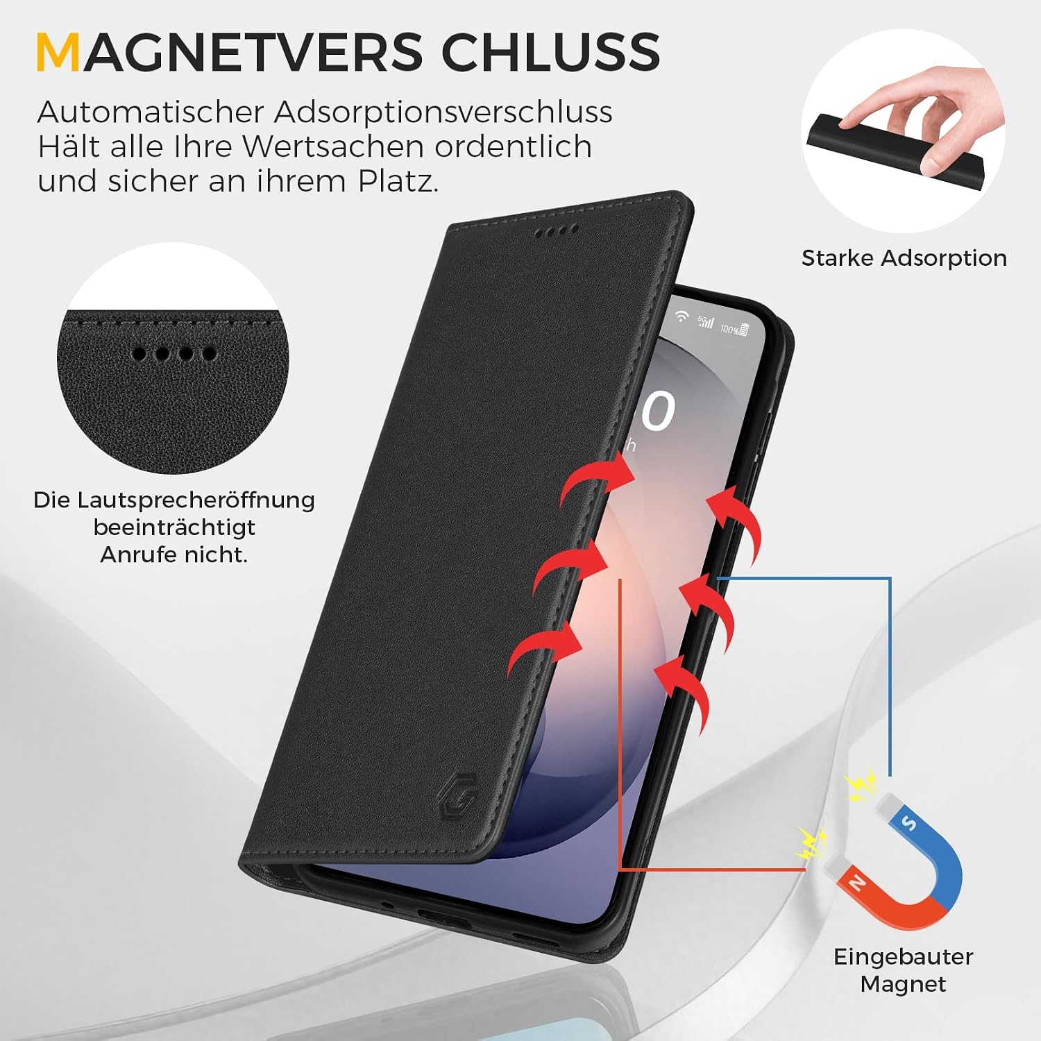 Detalle de Kirnntca Flip-Hülle für Samsung Galaxy S26 Ultra 5G – Schwarz, Kartenfach & Standfunktion