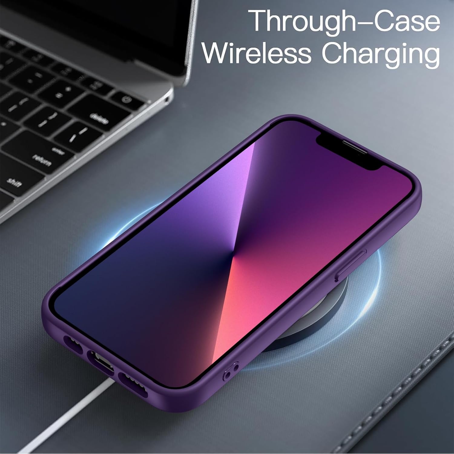 Thumbnail 4 de ORDA Schutzhülle für iPhone 13 Pro (6,1 Zoll) – stoßfest mit Kameraschutz und matter, durchscheinender Rückseite (dunkelviolett)