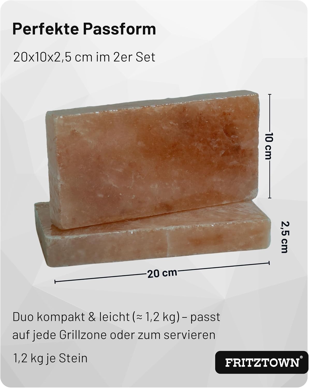 Thumbnail 1 de FRITZTOWN Deluxe Grill-Salzstein 2er-Set 20×10×2,5 cm – Feiner Geschmack durch Kristallsalz
