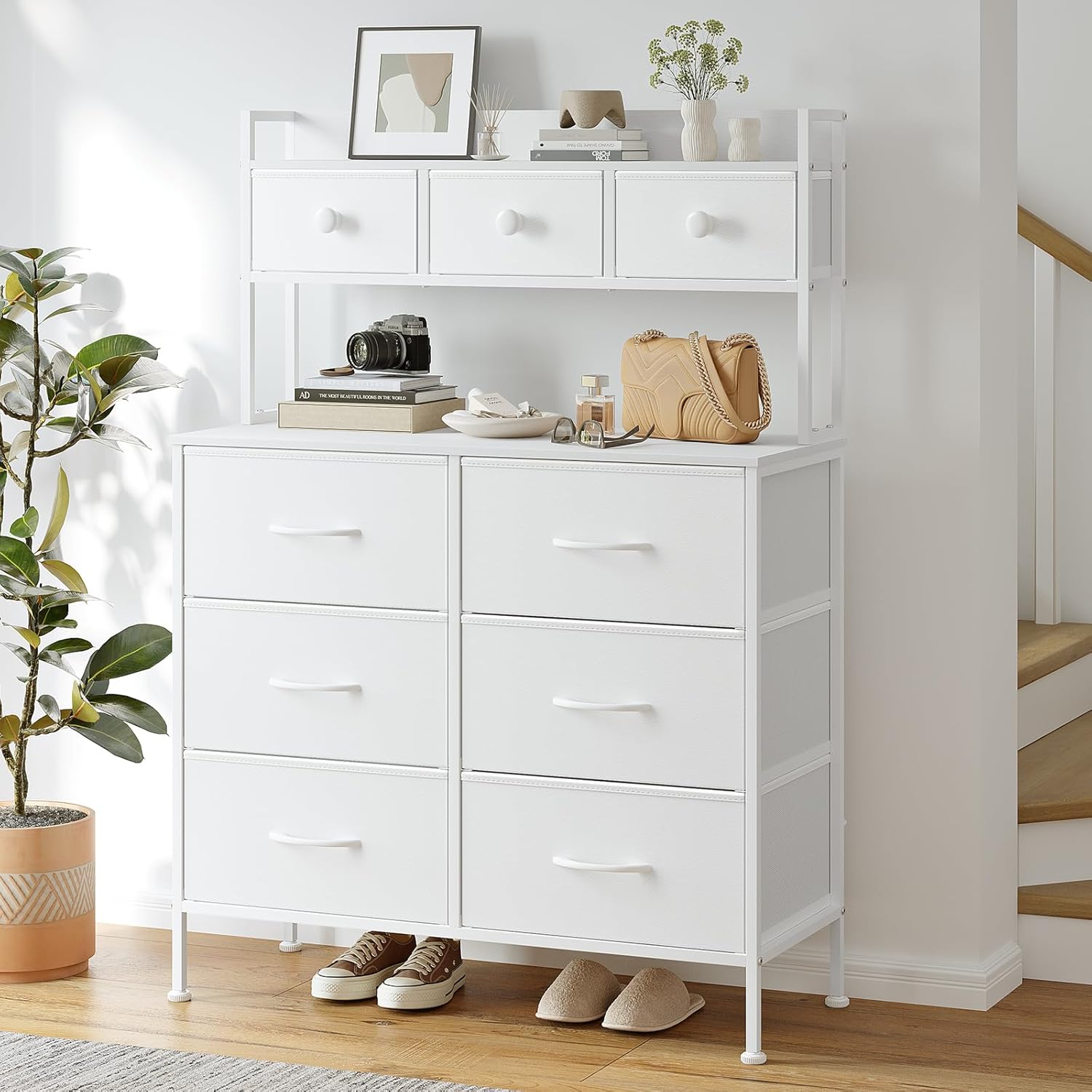Thumbnail 6 de Mintnook Commode, Meuble de Rangement 9 Tiroirs – 85 x 35 x 130 cm, Blanc avec Cadre Métal