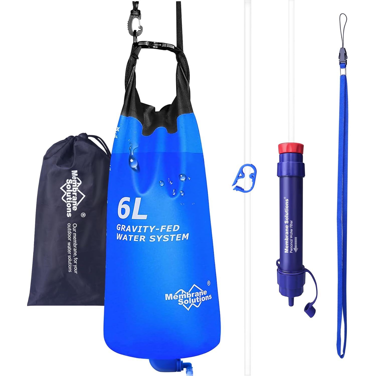 Detalle de Membrane Solutions Gravity Water Filter Pro: 0.1-Micron 4-Stage Personal Filter Straw with 6L Gravity Bag
