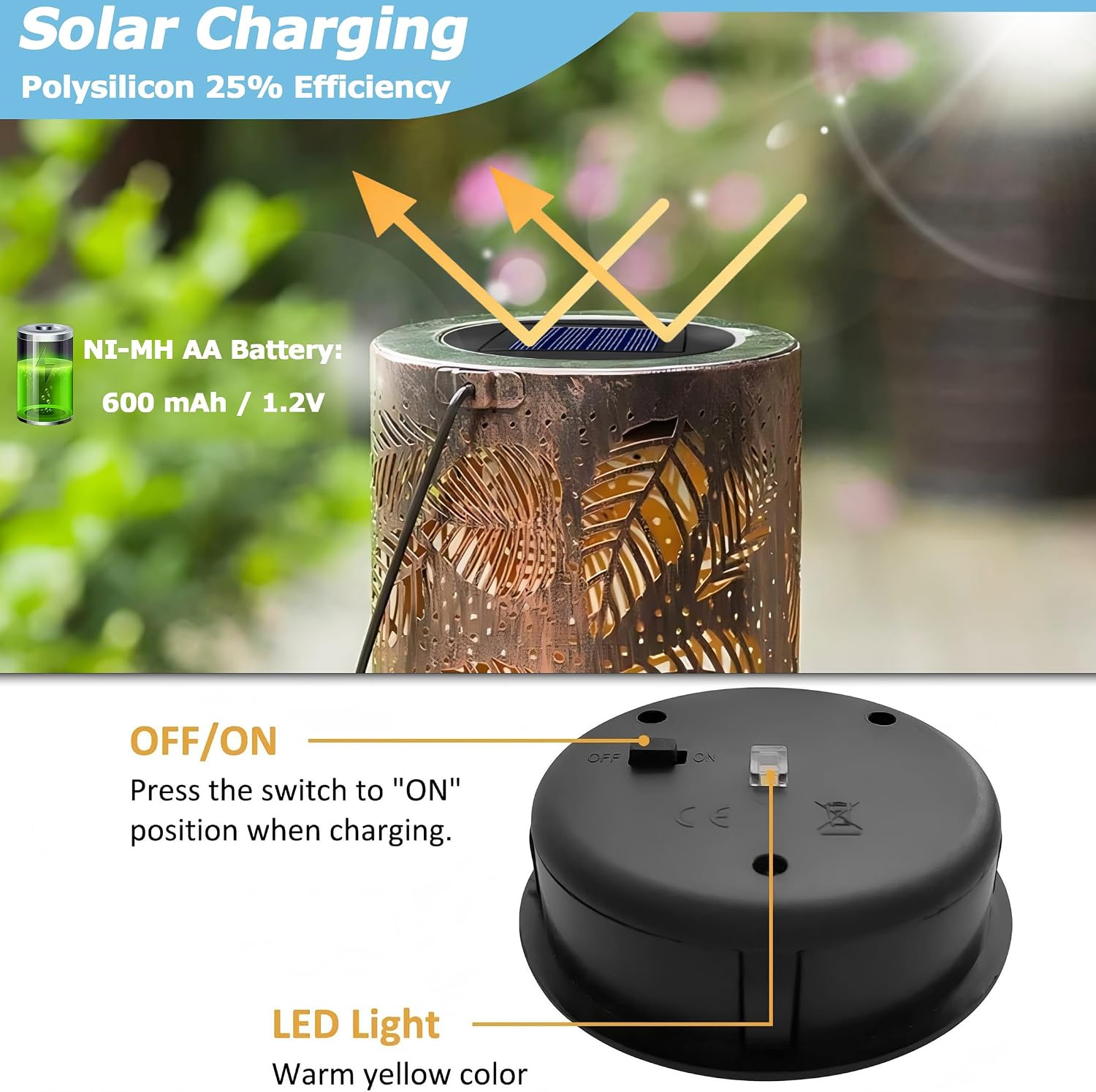 Thumbnail 2 de Solar Light Top 8cm Replacement for Outside Lanterns (2-Pack) – 1.2V 600mAh Warm LED, IP44