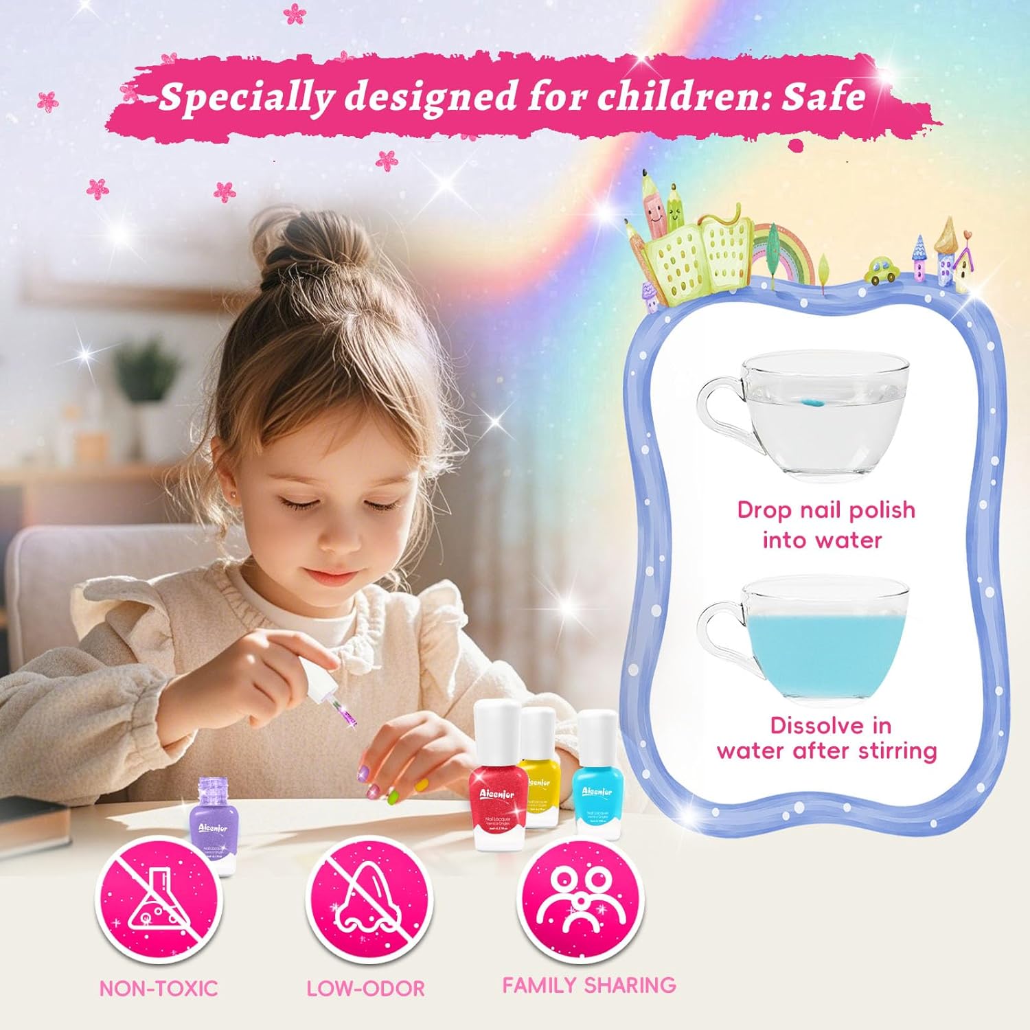 Detalle de Aieenjor Kinder-Nagellack-Set (6 Farben) – ab ca. 2–5 Jahre, wasserbasiert & abziehbar