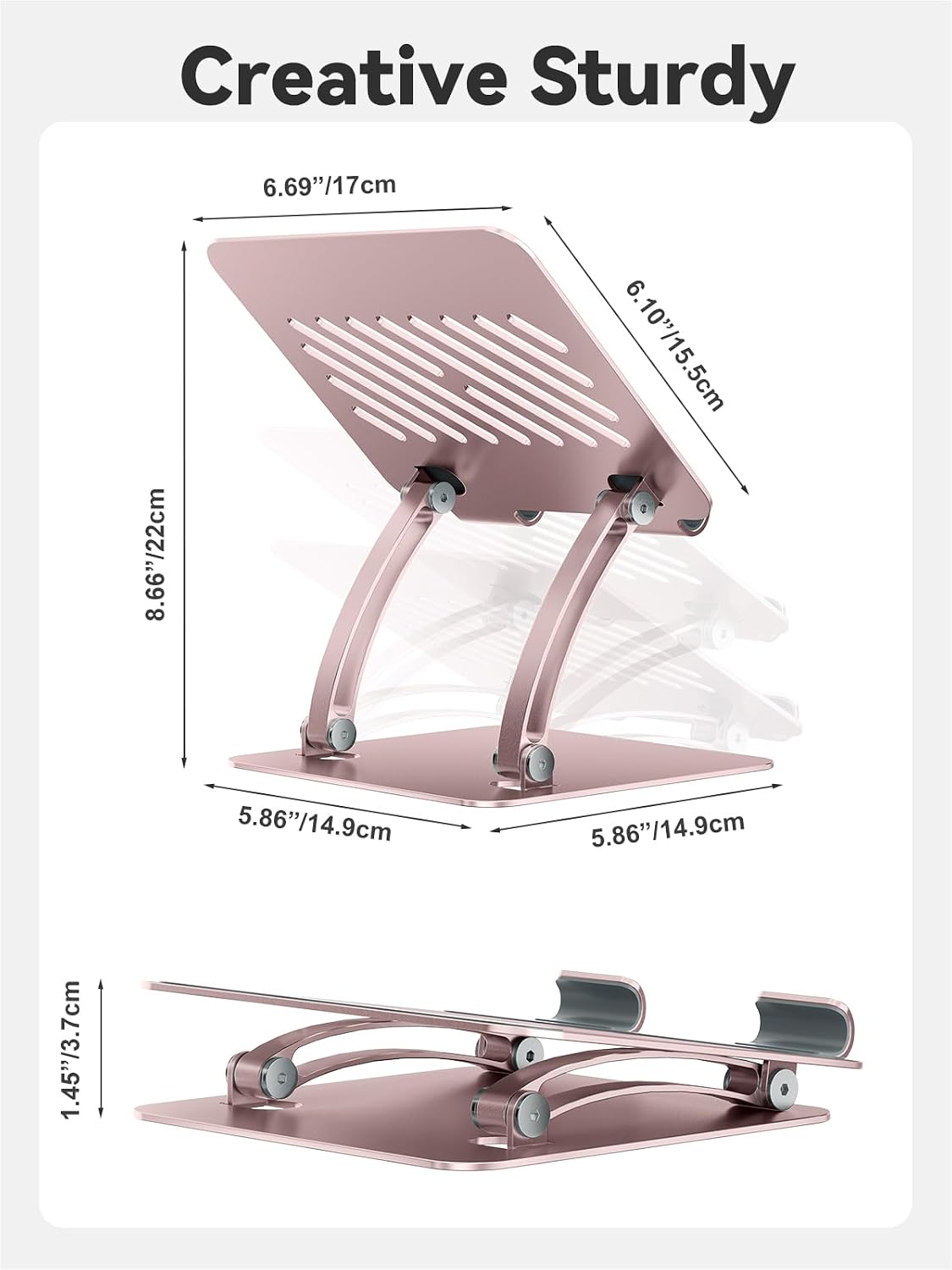 Detalle de tounee Tablet-Halterung: Zweistabig verstellbarer Aluminium Desktop-Ständer, rosa