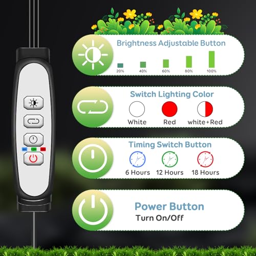 Detalle de Lámpara para plantas LED Niello de 2 cabezales: espectro completo, temporizador y 3 modos de color