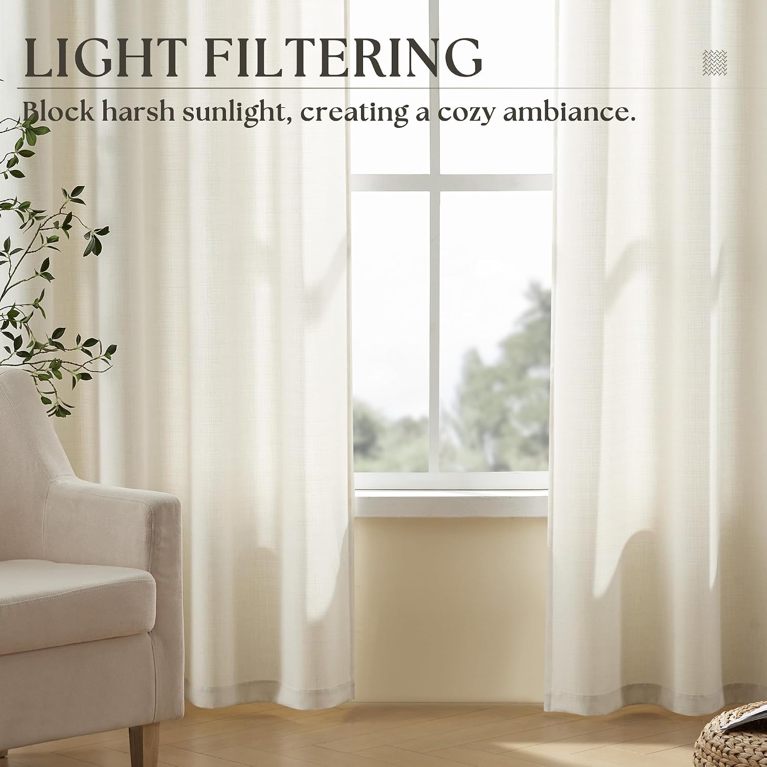 Thumbnail 4 de Natural Cream Linen Curtains 108 Inches Long with Bronze Grommets, 2-Panel Set