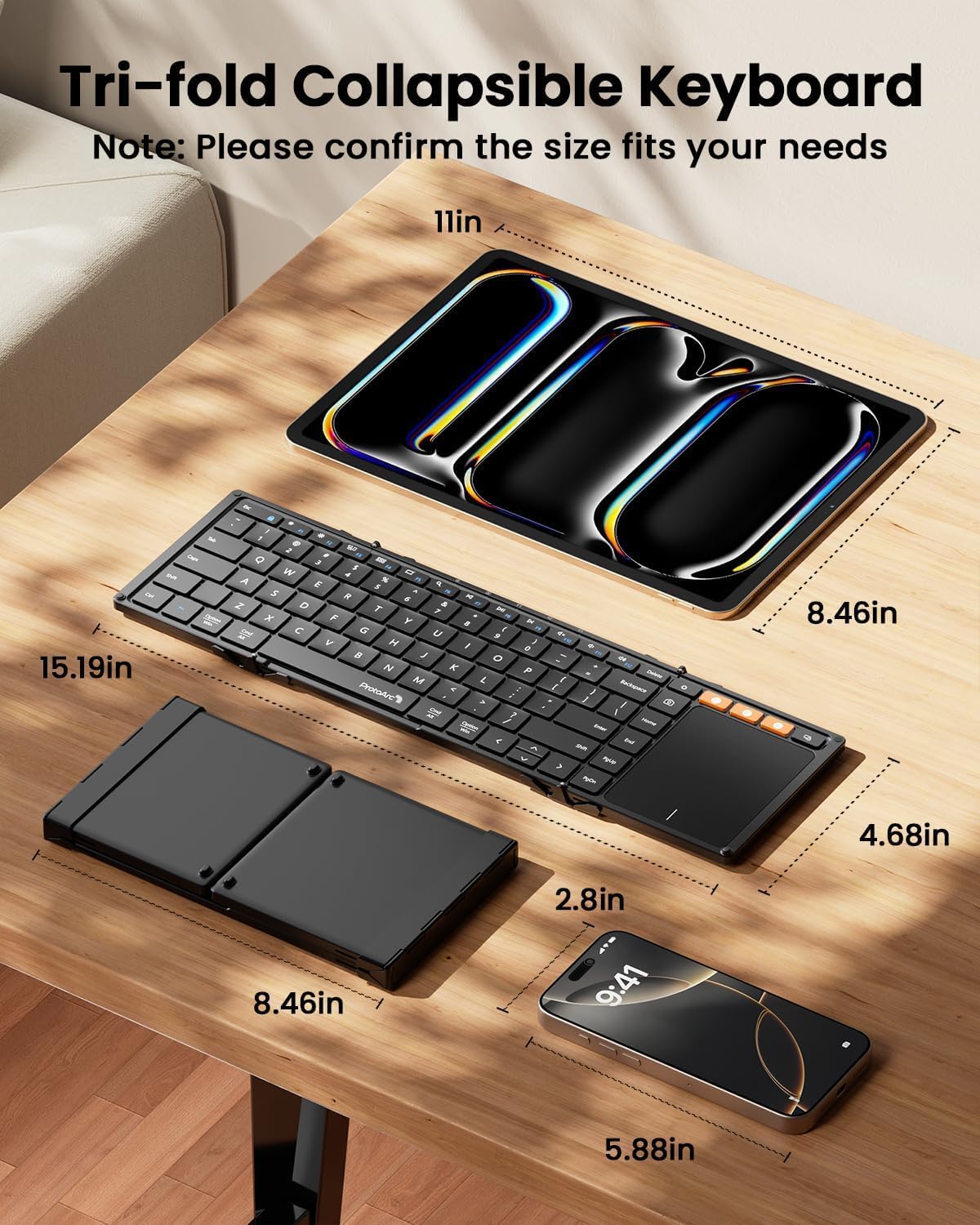 Detalle de ProtoArc XK01 TP Foldable Keyboard with Touchpad, 88 Keys, Bluetooth 5.1