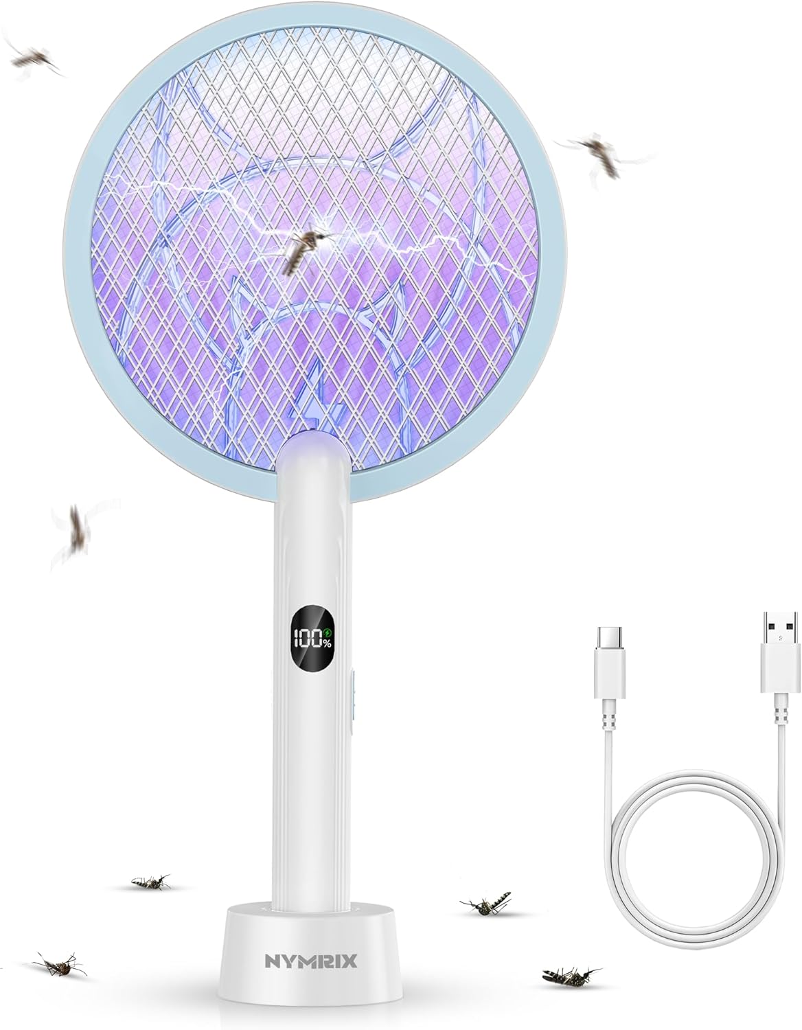 Nymrix Electric Fly Swatter Racket 2-in-1 Mosquito Zapper (4100V, 1800mAh)