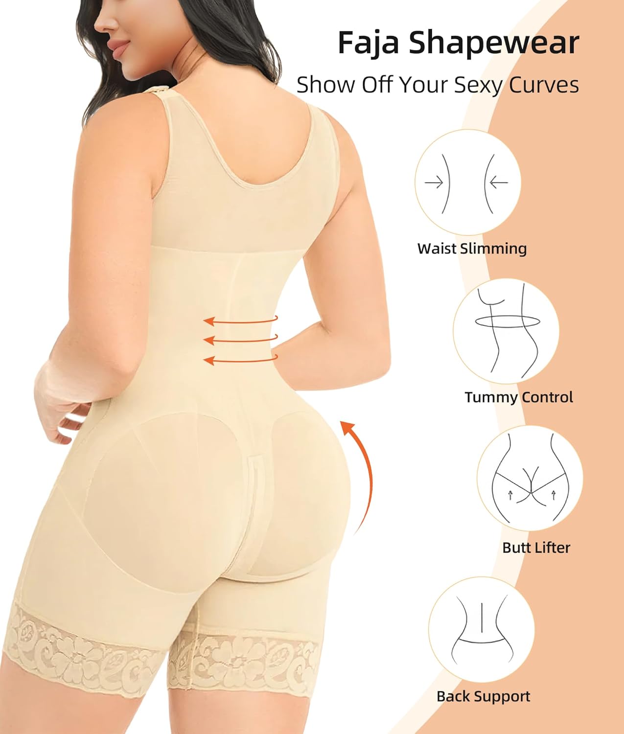 Thumbnail 4 de YIANNA Fajas Colombianas Shapewear for Women Tummy Control Post-Surgery Full Body Shaper with Zipper Crotch