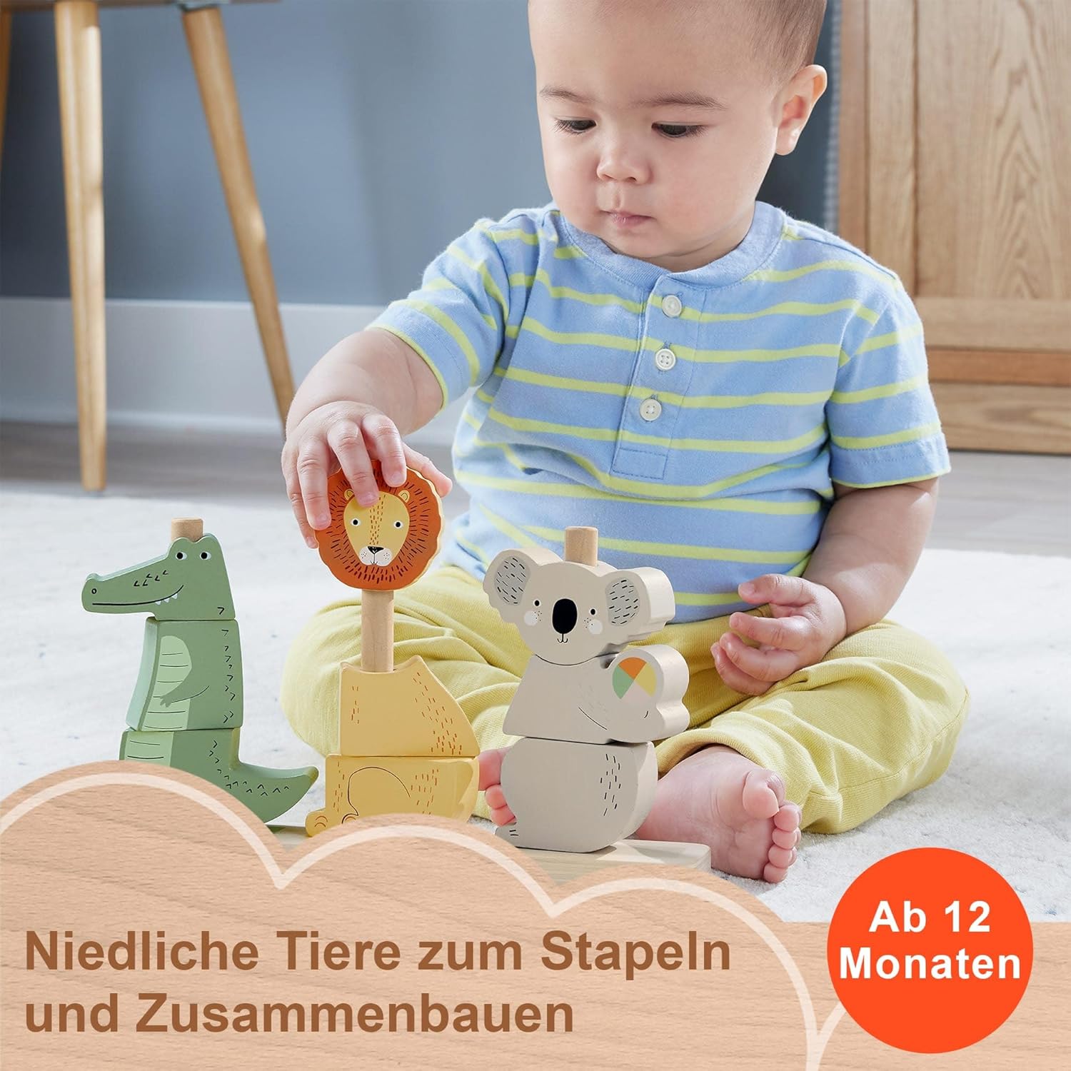Thumbnail 1 de Fisher-Price Stapel- und Sortiertierwelt aus Holz (10 Teile, HXV04) ab 1 Jahr