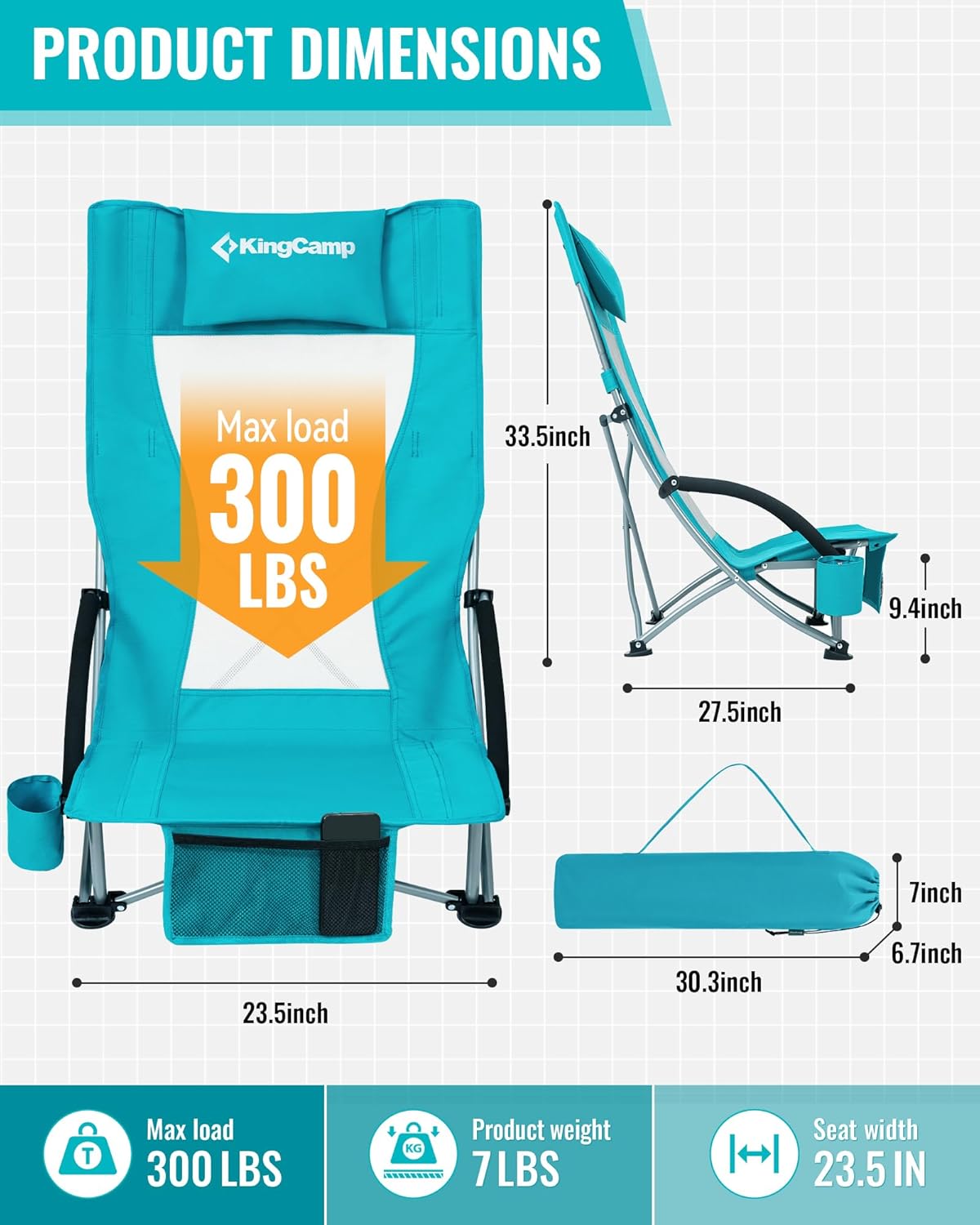 Detalle de KingCamp Low Beach Chair 300 lbs