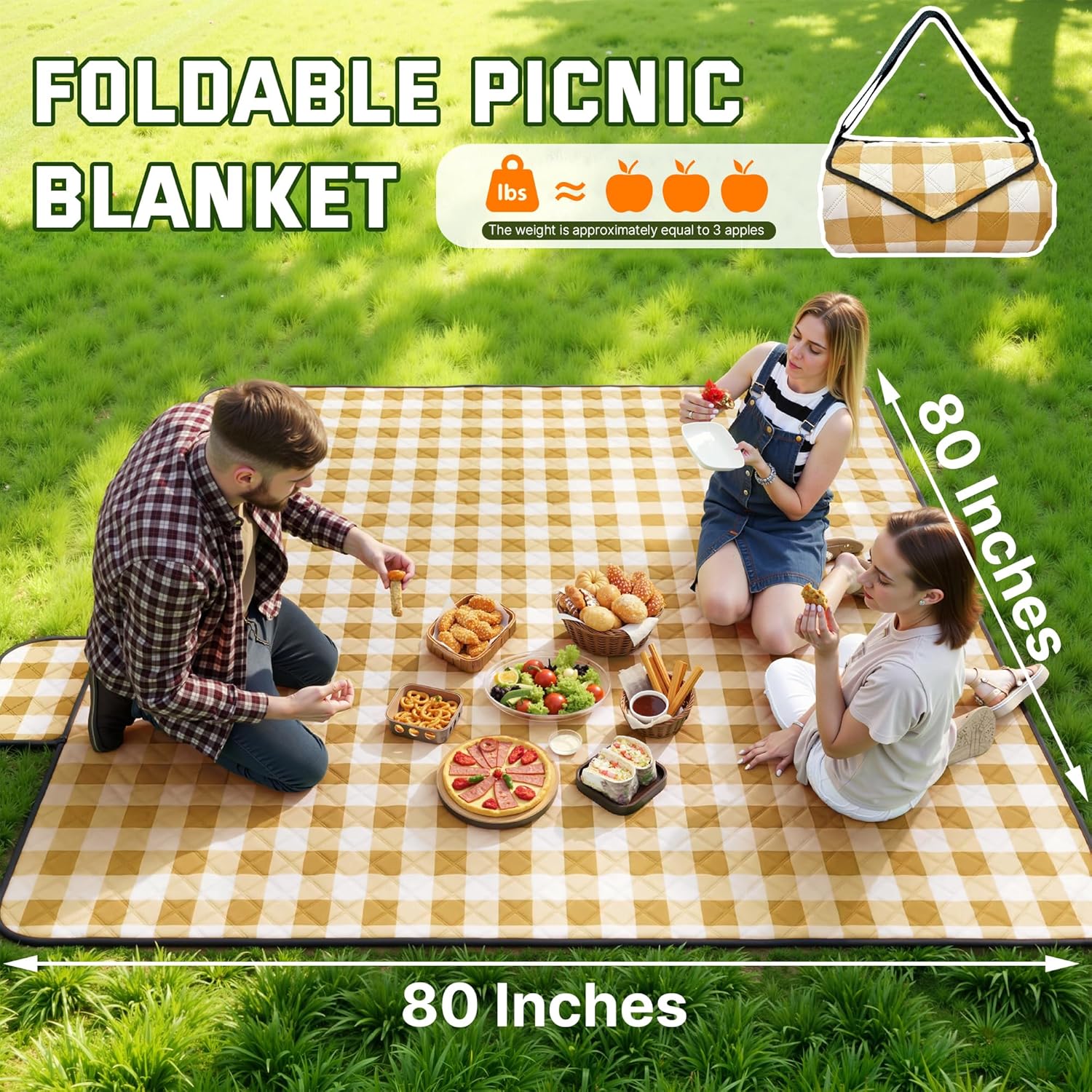 Thumbnail 3 de TigeJoy Extra Large Waterproof Picnic Blanket 80"x118" (Foldable, Sandproof, Gingham)