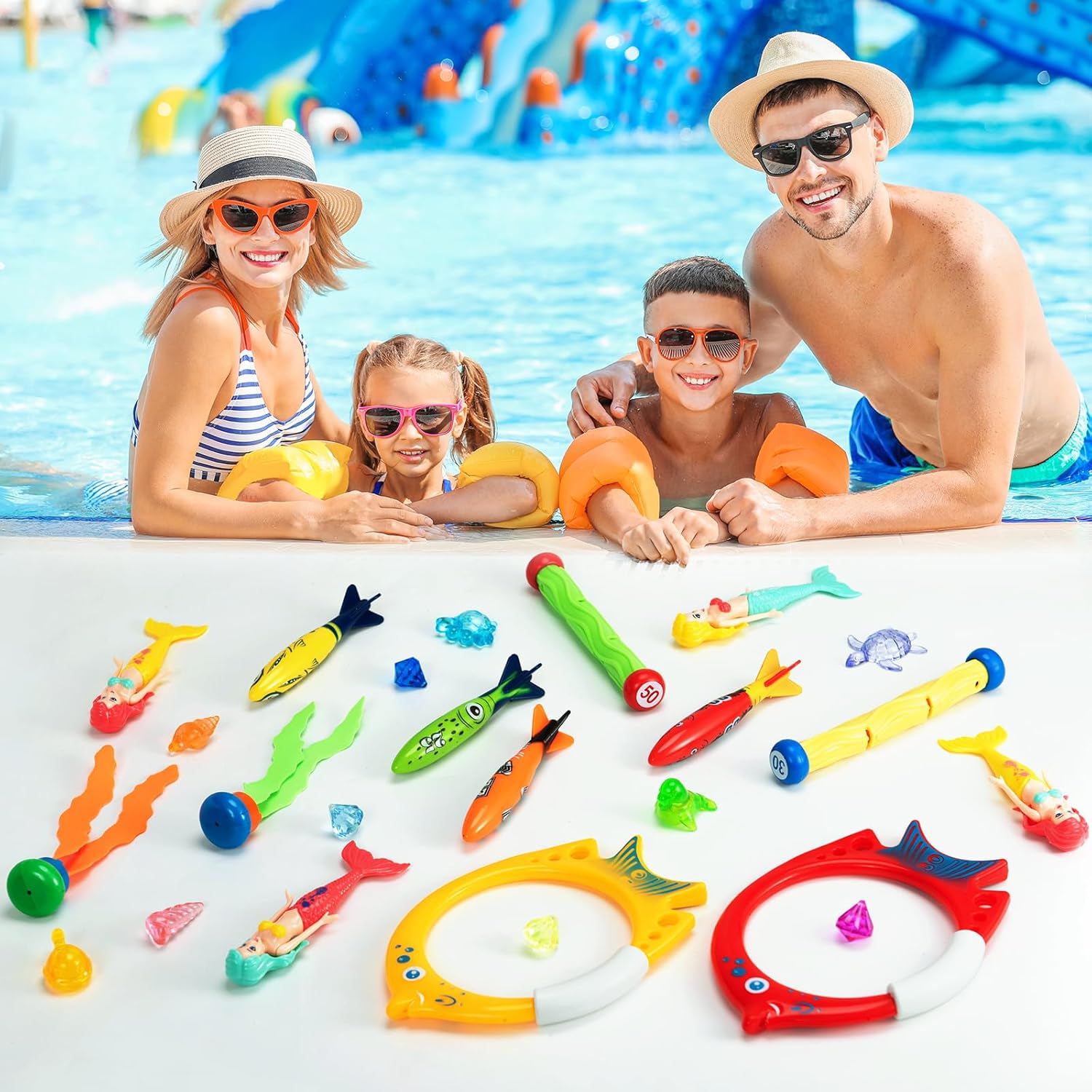 Thumbnail 3 de Vinitoy Tauchspielzeug-Set (24-teilig) mit Tauchringen, Meerjungfrauen & Edelsteinen für Kinder ab 5 Jahren inkl. Tragetasche