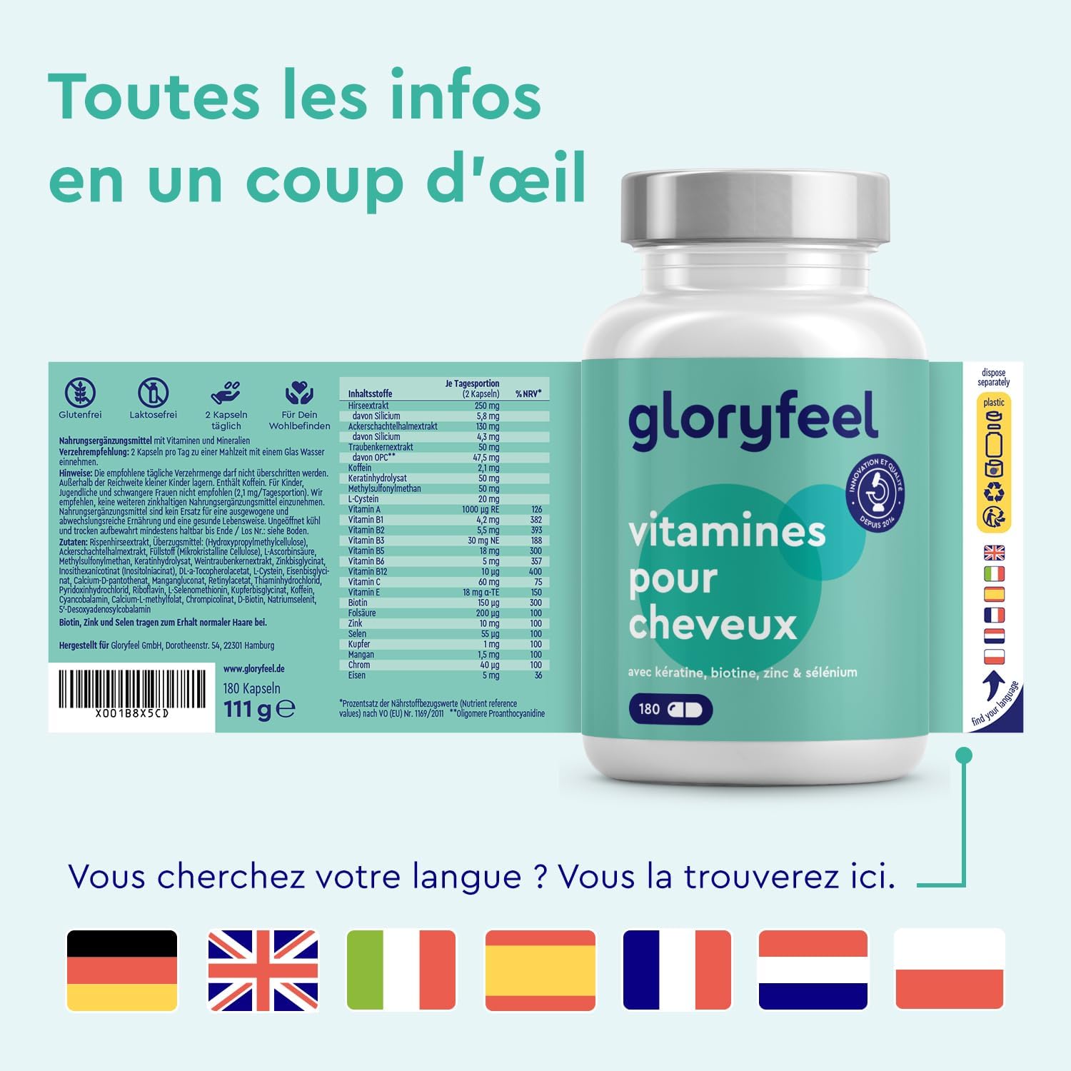 Thumbnail 5 de Vitamines Biotine Zinc Sélénium 180 capsules