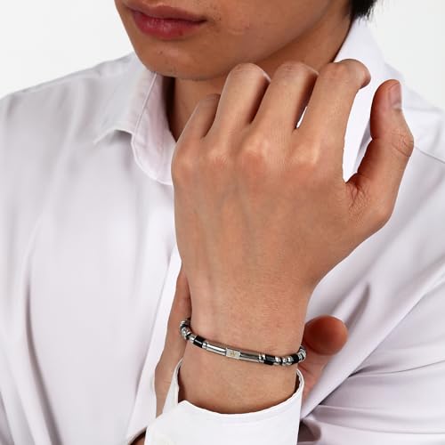 Detalle de Maserati Bracelet homme en acier, pierres, longueur 22 cm – Collection ICONIC