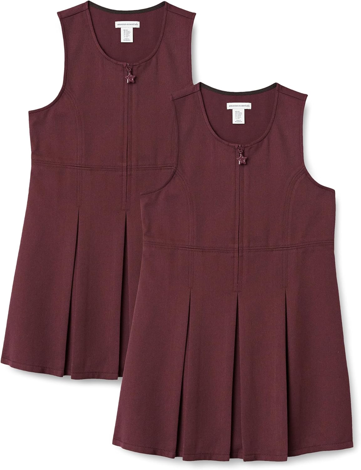 Amazon Essentials Girls' Pleated School Uniform Pinafores, Pack of 2