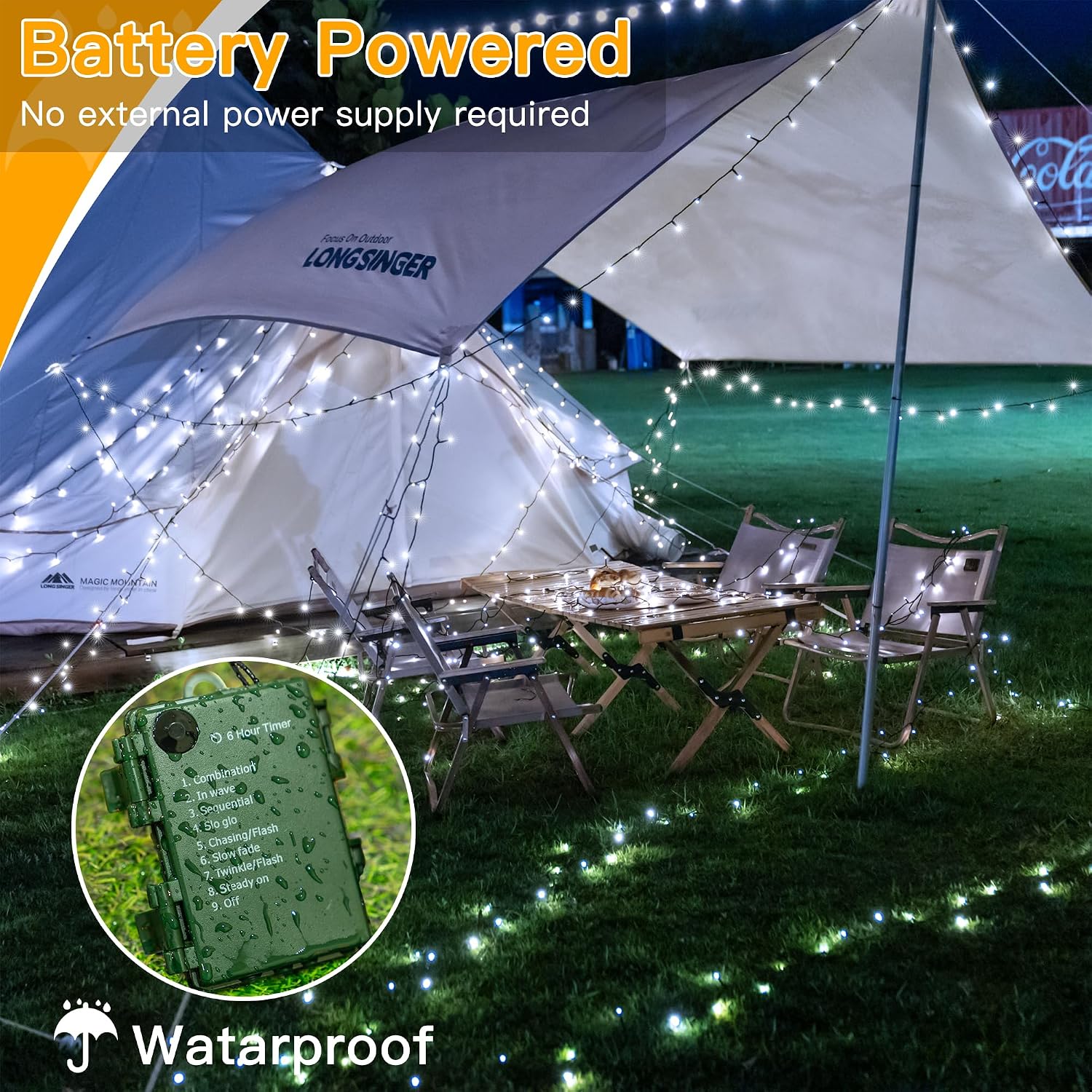 Thumbnail 3 de Ollny Fairy Lights Battery Operated: 20m, 200 LEDs, 2-Pack, 8 Modes, IP44 Outdoor Flexibility