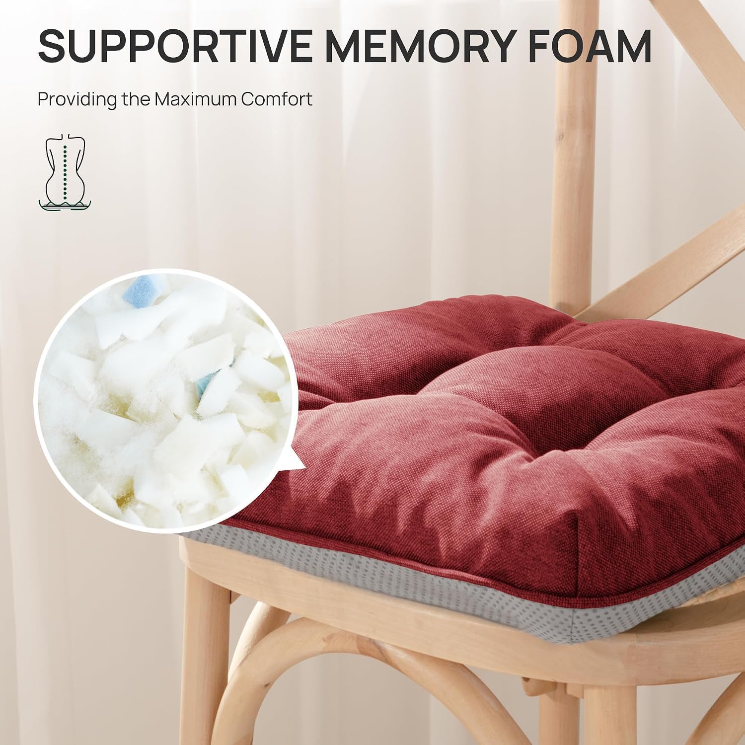 Thumbnail 2 de Love's cabin CCA23A1PZDB67M4 Memory Foam Chair Cushions, Burgundy, Set of 4
