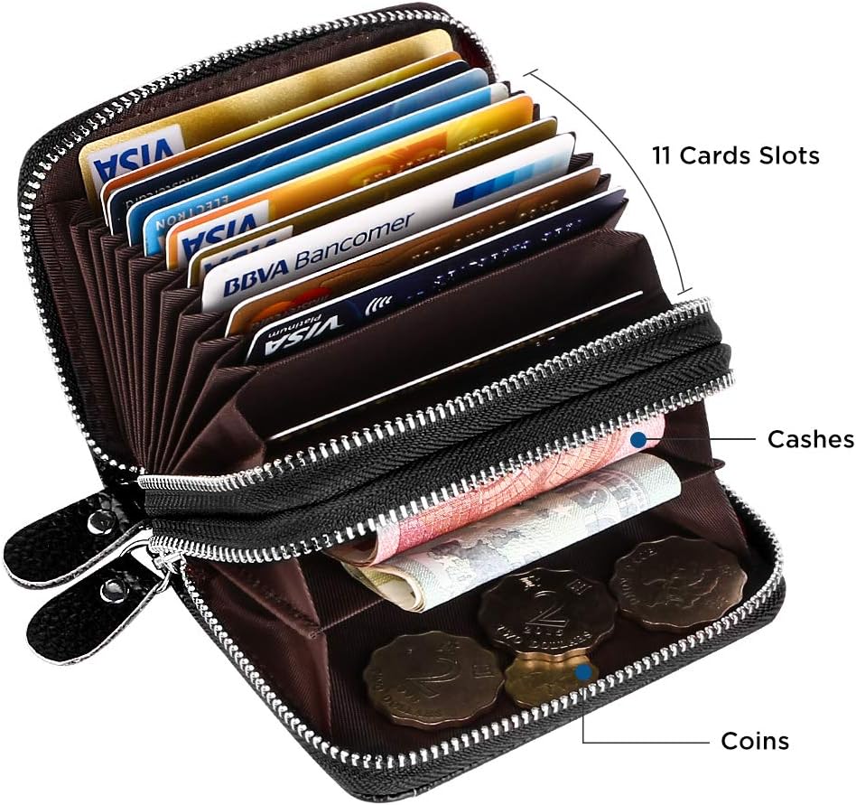Detalle de Flintronic Porta Carte di Credito in Pelle RFID – Portafoglio con Cerniera, Nero, 14 Slot