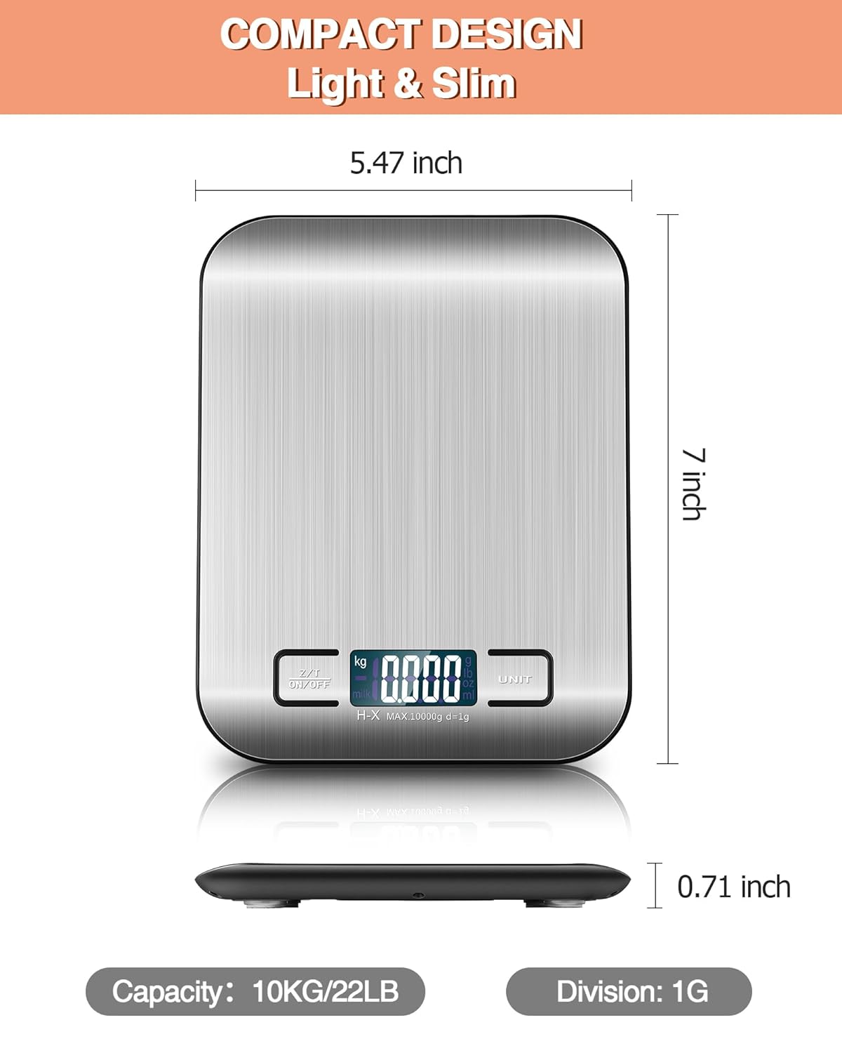 Thumbnail 6 de Digitale Küchenwaage mit LCD-Display, Tara-Funktion und 1-g-Schritten (bis 10 kg) – Silber