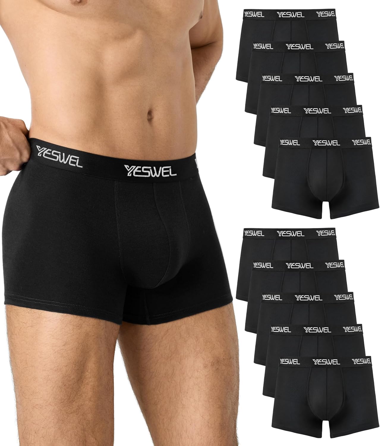 Detalle de YESWEL Boxershorts Herren 10er Pack aus gekämmter Baumwolle – tagless, atmungsaktiv und bequemer Bund (Gr. S–3XL)