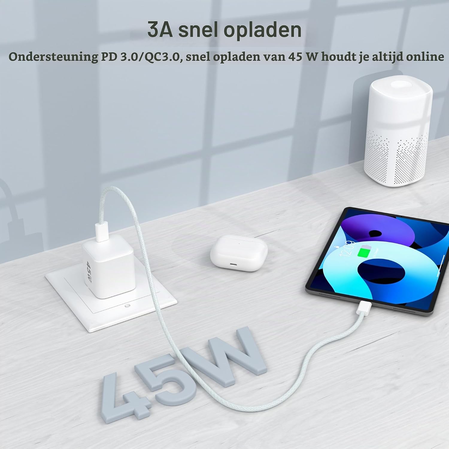 Detalle de YISH 45W GaN USB-C-oplader met PD 3.0 en 1 meter USB-C-kabel