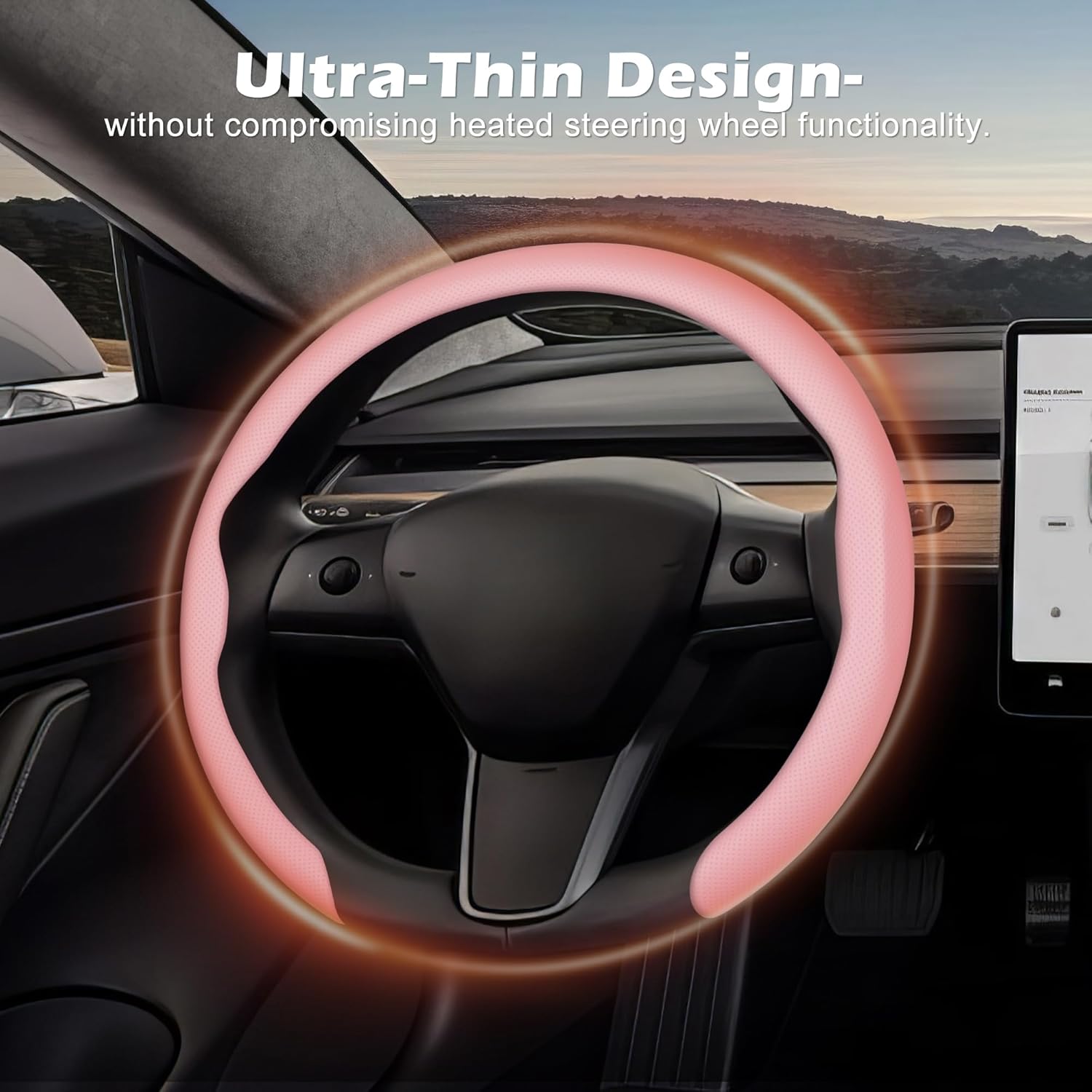 Detalle de Frani Nappa Leather Steering Wheel Cover (Universal 15 Inch) – Light Pink Anti-Slip Comfort Grip