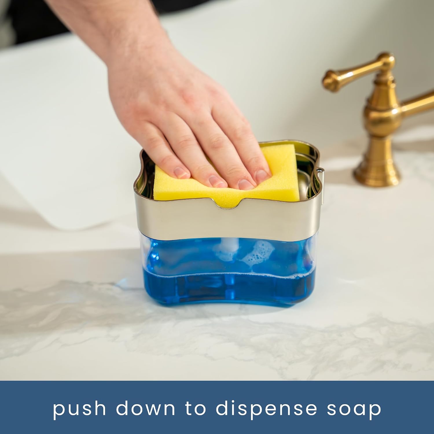 Thumbnail 1 de S&T INC. Dish Soap Dispenser and Sponge Holder for Kitchen Sink — Metallic Silver, 13 Ounces