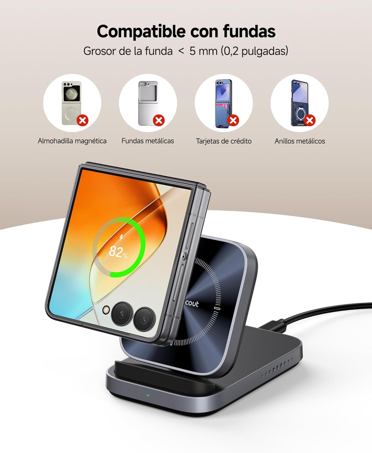 Detalle 2 de SwanScout 508F Cargador inalámbrico 15 W para Z Flip