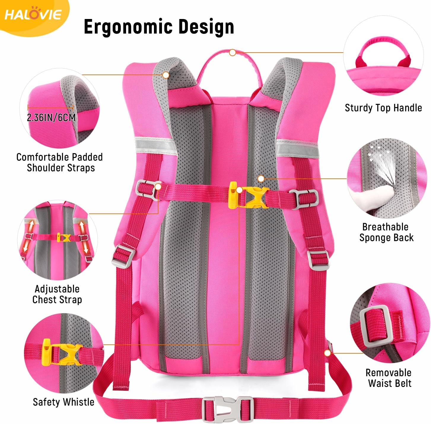 Detalle 2 de HALOVIE Kinderrucksack Mädchen 12L – Wanderrucksack mit Brustgurt für 6–10 Jahre