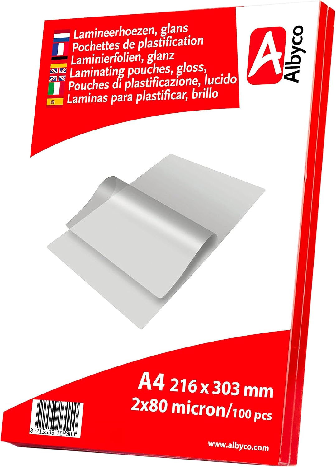 Detalle 2 de Albyco 100x Laminiertaschen MATTE A4 216 x 303 mm, 160 μm, 100 Stück