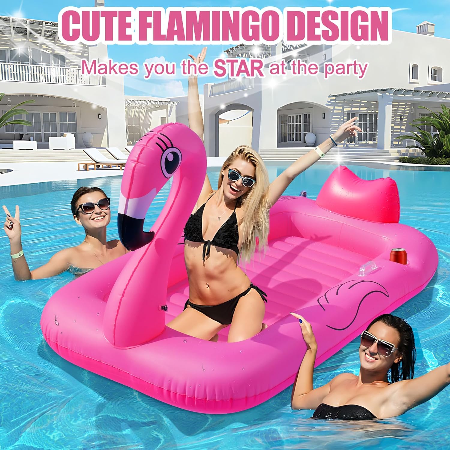 Thumbnail 1 de DeeprBling Flamingo Luftmatratze – Große Poolmatratze mit Getränkehalter, Telefonhalter & Griffe