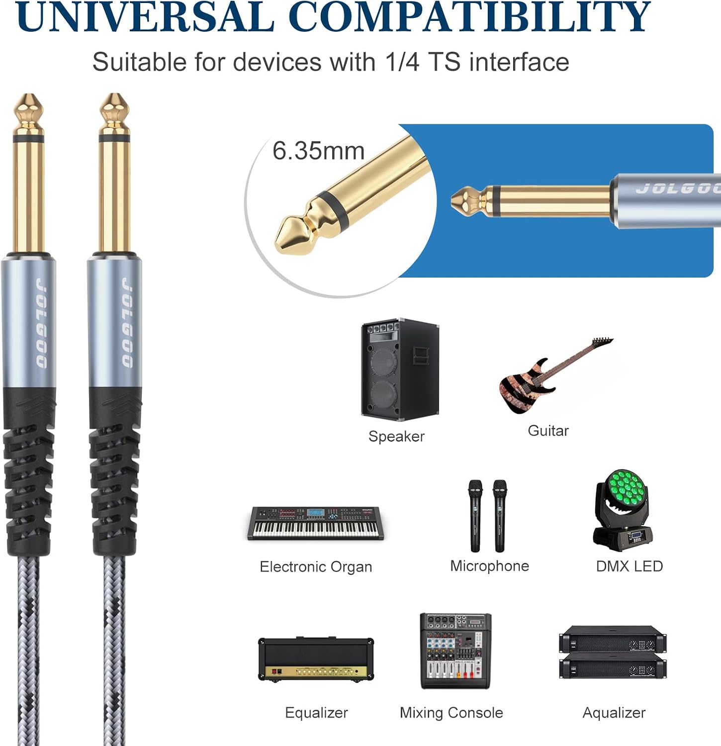 Detalle 2 de JOLGOO jg-ts-2023102803 1/4-Inch TS Instrument Cables, 10 ft, 2-Pack