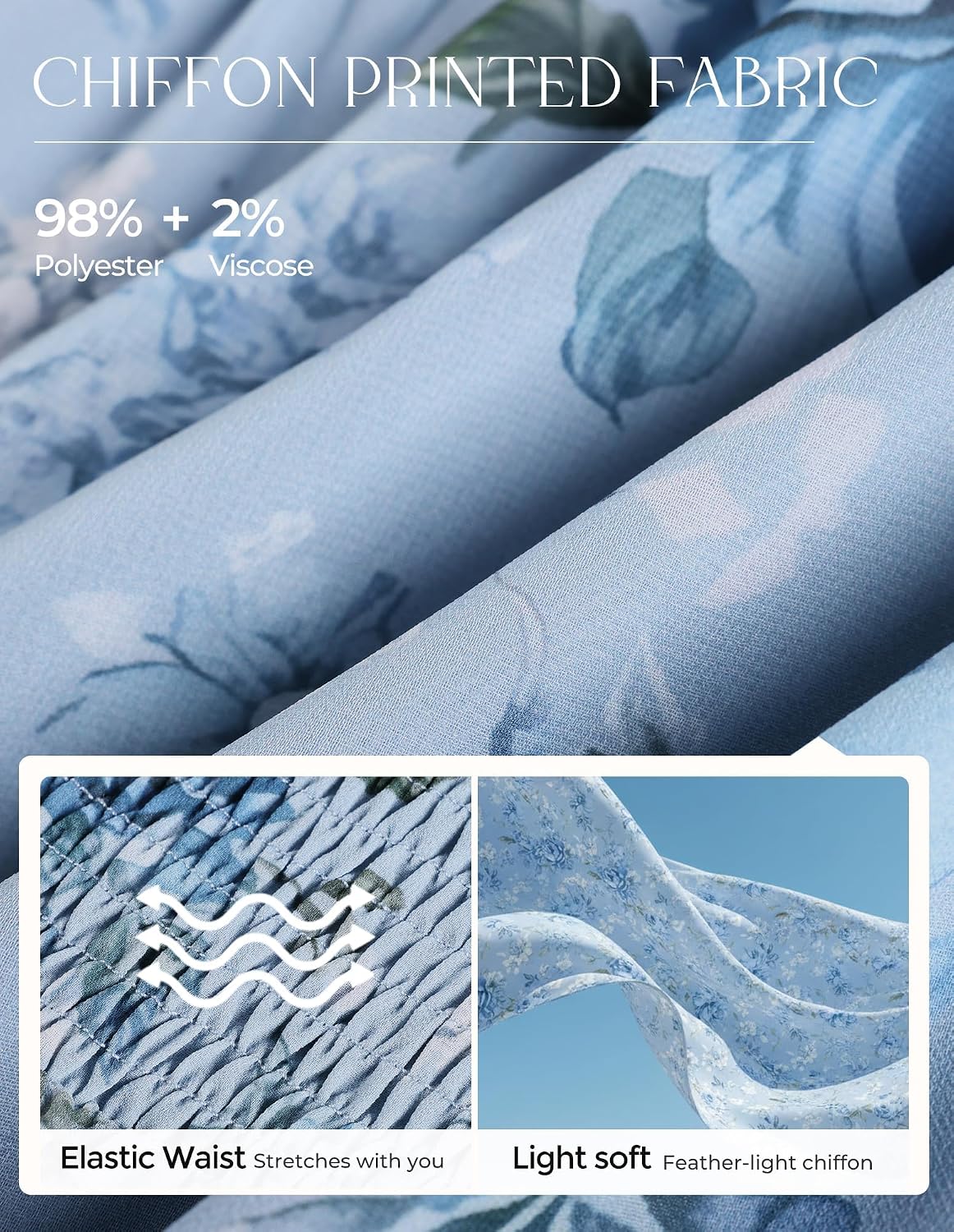 Detalle de GRACE KARIN Damen Rüschenärmel V-Ausschnitt Midikleid – A-Linie mit Blume und Taschen